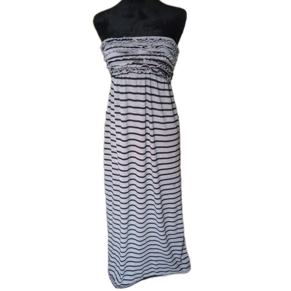 Xhileration Women's SP Gray & Black Striped Maxi Dress With Tube Top